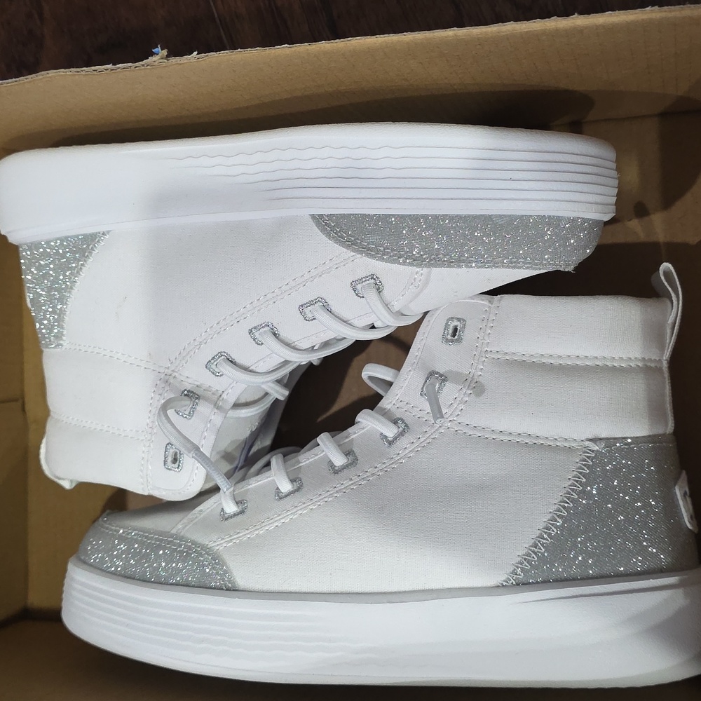 Hey Dude Youth Cody Hi Sparkle White  Canvas Ankle Boots